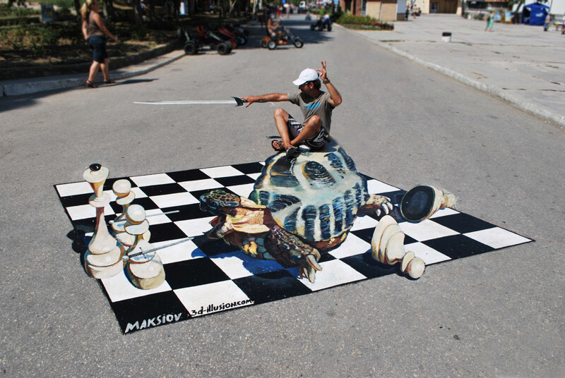 3d street painting 'Checkmate!' in Crimea, Ukraine