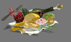 Sketch of my 3d painting "Angry Food"