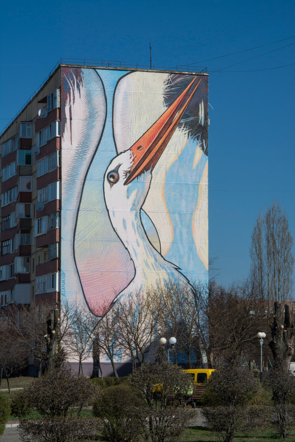 Mural "Stork" in Kuznetsovsk city