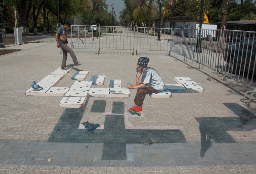 3d street painting "Domino" in Almaty
